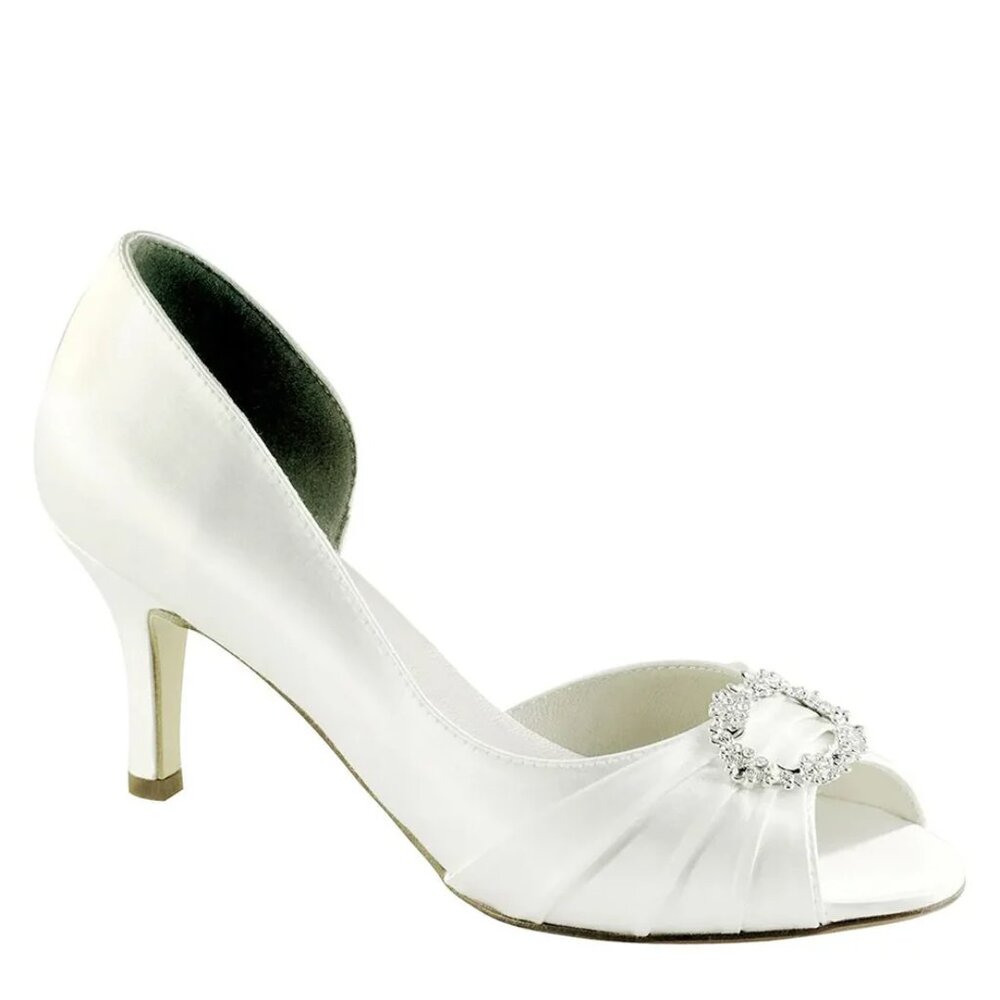 𝙱𝙴𝙽𝙹𝙰𝙼𝙸𝙽 𝚆𝙰𝙻𝙺 𝐓𝐨𝐮𝐜𝐡 𝐔𝐩𝐬 Ivanna Satin Stiletto Heel Pump 7M ⚪